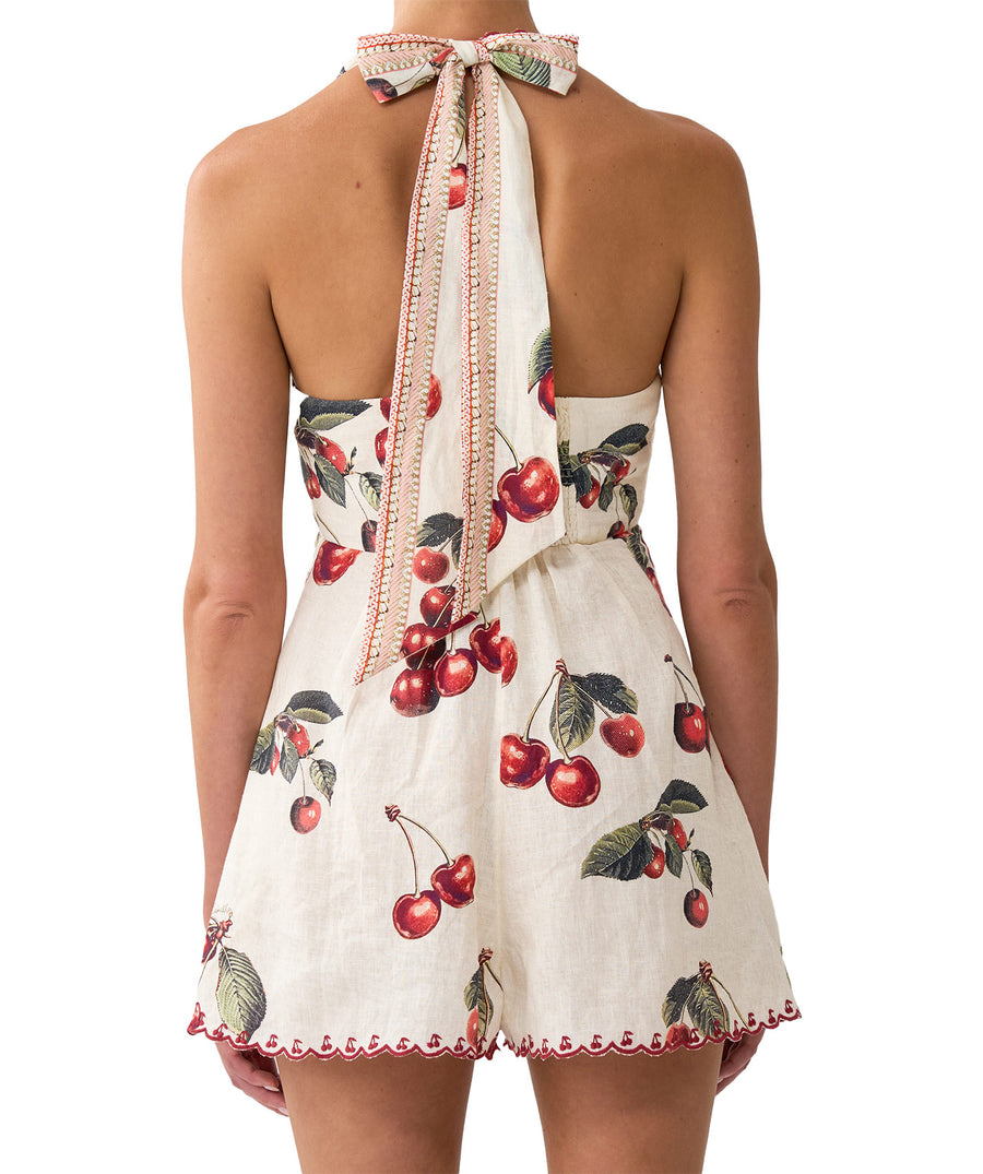 CAMILLA Notes From The Road Halter Playsuit 00036586 – A boho-luxe piece with vibrant prints, perfect for summer escapes. Limited edition.