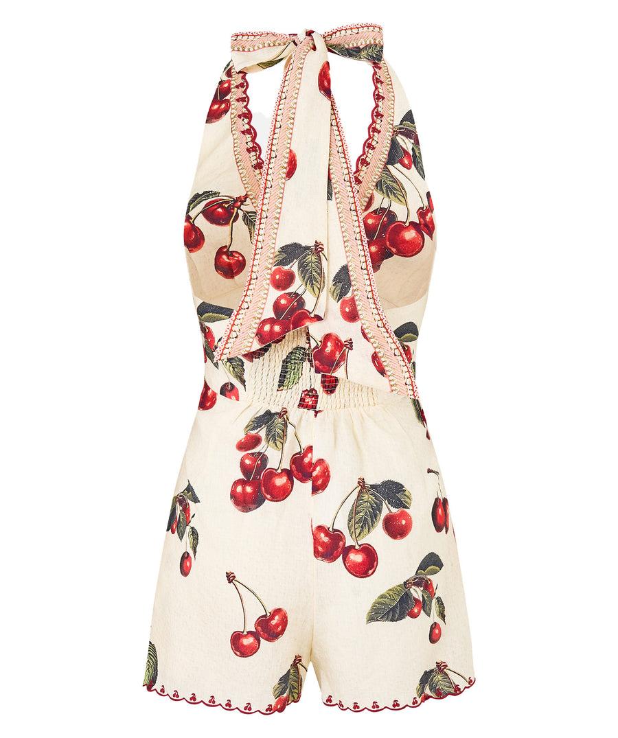 CAMILLA Notes From The Road Halter Playsuit 00036586 – A boho-luxe piece with vibrant prints, perfect for summer escapes. Limited edition.