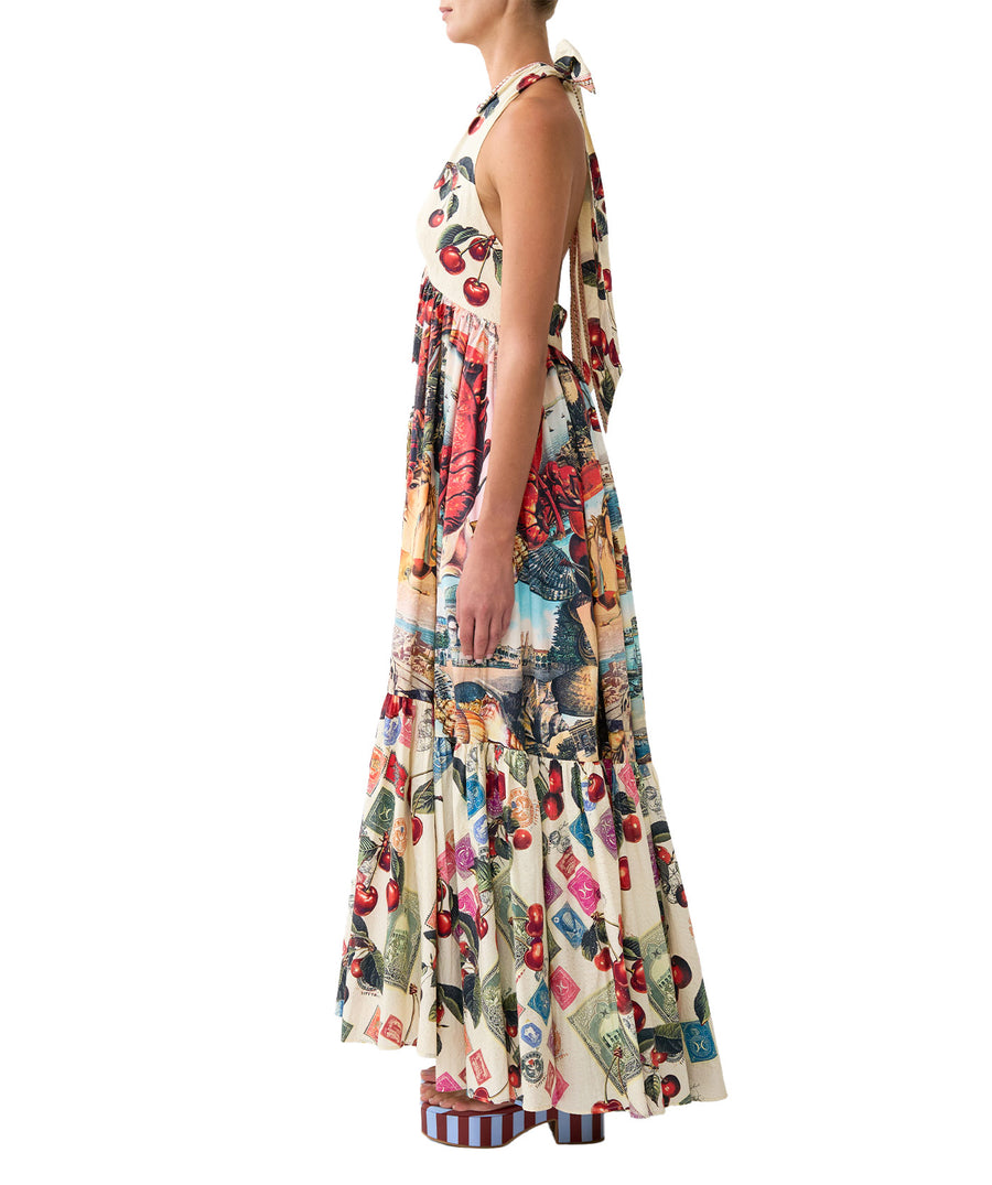 CAMILLA Notes From The Road Ruffle Hem Halter Dress 00036824 – A flowing, vibrant silhouette with luxe details for effortless elegance. Shop the look now.