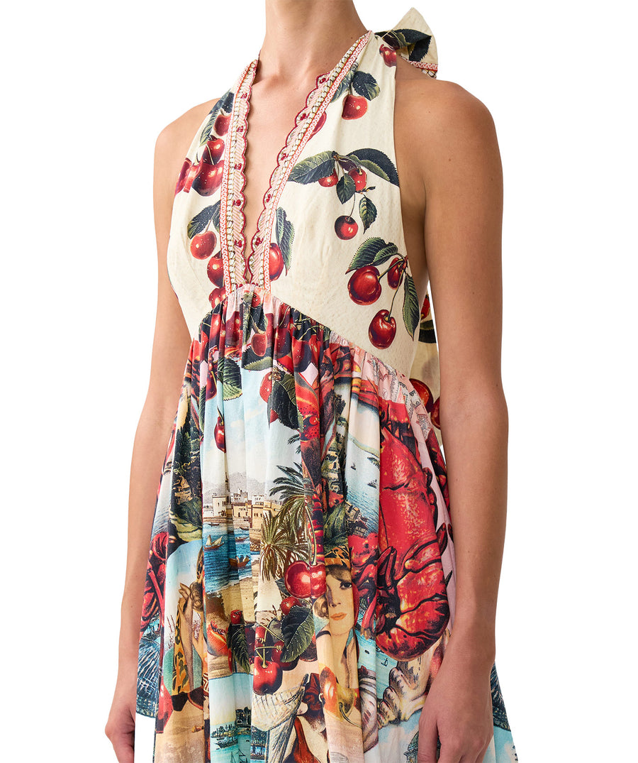 CAMILLA Notes From The Road Ruffle Hem Halter Dress 00036824 – A flowing, vibrant silhouette with luxe details for effortless elegance. Shop the look now.