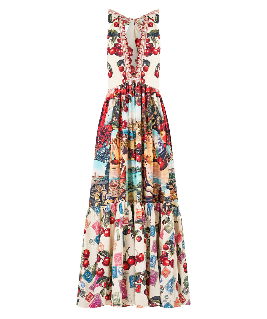 CAMILLA Notes From The Road Ruffle Hem Halter Dress 00036824 – A flowing, vibrant silhouette with luxe details for effortless elegance. Shop the look now.