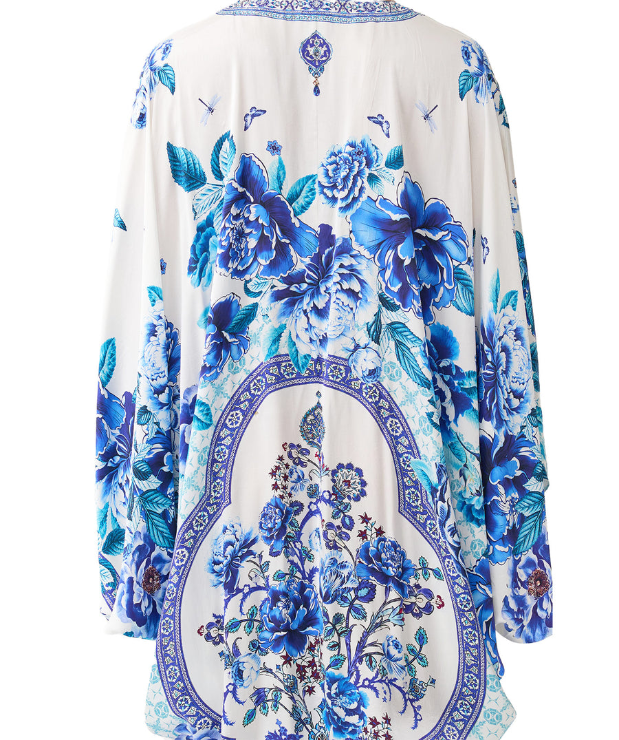 Embrace effortless elegance with CAMILLA A Ceramic Garden T-Shape Long Kaftan 00037043 – flowing silhouette, vibrant print, and luxurious resort style.