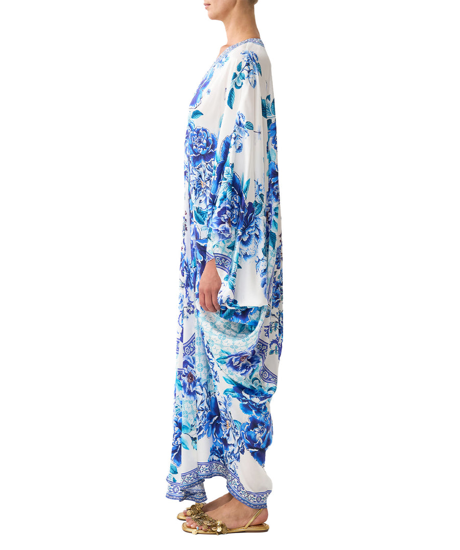 Embrace effortless elegance with CAMILLA A Ceramic Garden T-Shape Long Kaftan 00037043 – flowing silhouette, vibrant print, and luxurious resort style.