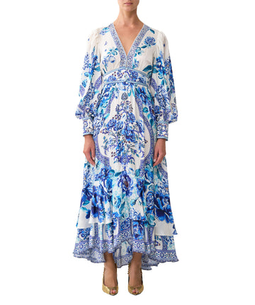 CAMILLA A Ceramic Garden Long Button Front Dress 00037044 – elegant maxi with button details, luxe silk, and vibrant prints for timeless style.