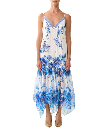 CAMILLA A Ceramic Garden Pleated Chiffon Skirt Dress 00037046 – flowing pleats, luxe chiffon, and vibrant prints for timeless elegance.