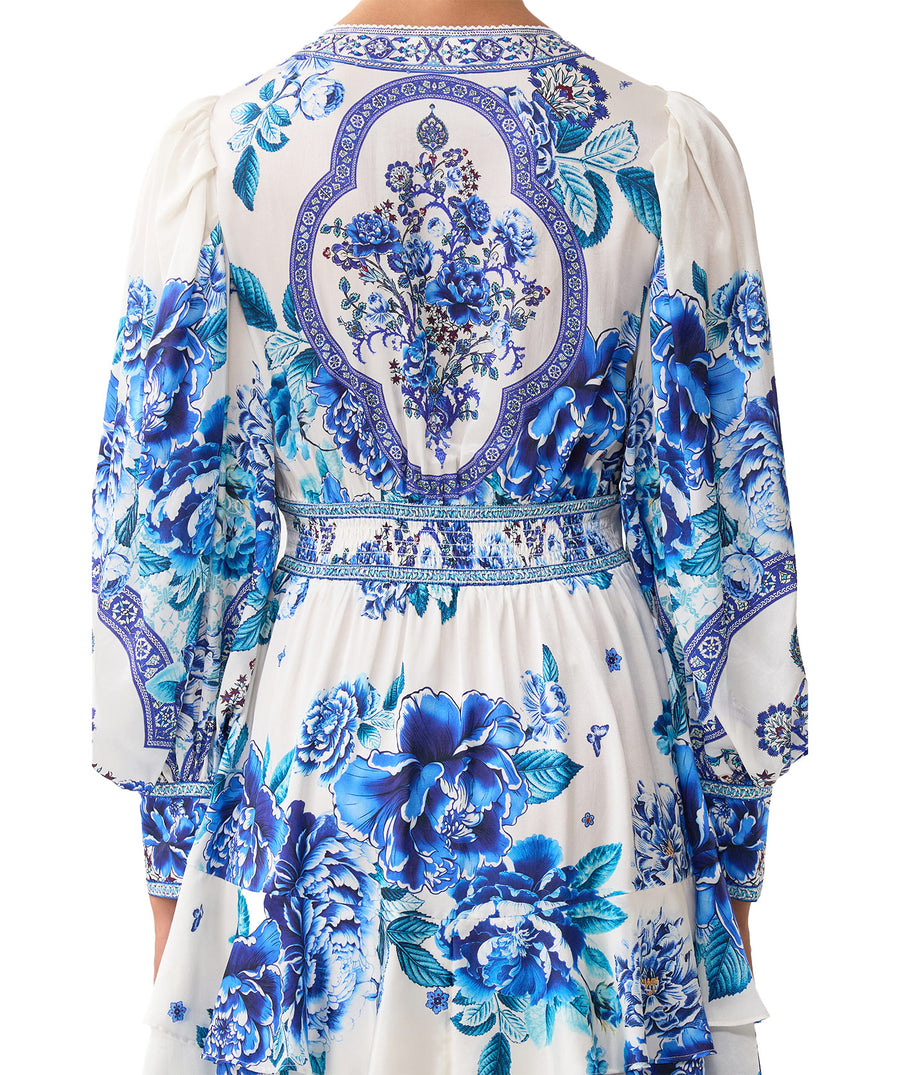 CAMILLA Ceramic Garden Button Front Frill Dress 00037049 – flowy, feminine, and elegant with delicate frills and a stunning garden-inspired print.