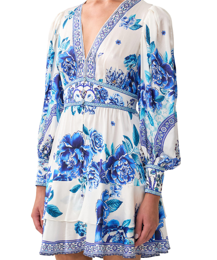 CAMILLA Ceramic Garden Button Front Frill Dress 00037049 – flowy, feminine, and elegant with delicate frills and a stunning garden-inspired print.
