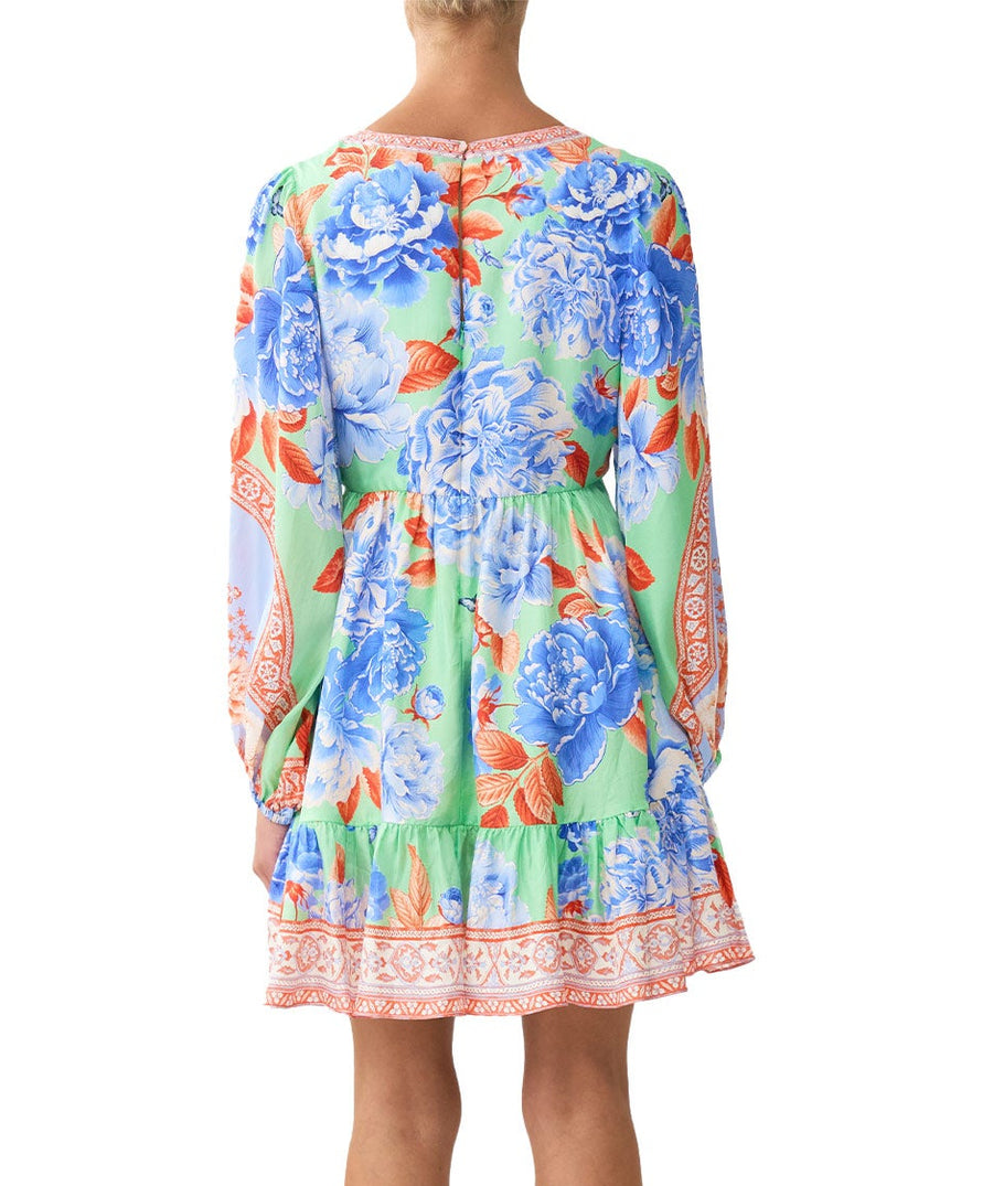 camilla short dress with tie front Camilla Tie Front Short Dress With Hem Ruffle - The Call Of Catalonia - 30% Off