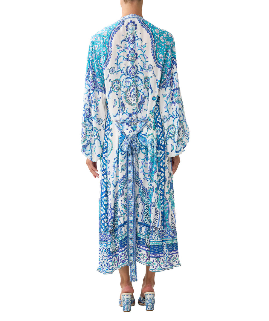 The CAMILLA Isnik Lullaby Blouson Sleeve Layer 00037270 features flowy sleeves, vibrant prints, and crystal details—perfect for luxe, effortless layering.