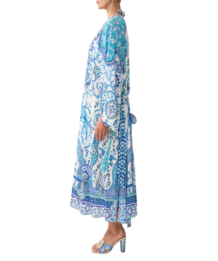 The CAMILLA Isnik Lullaby Blouson Sleeve Layer 00037270 features flowy sleeves, vibrant prints, and crystal details—perfect for luxe, effortless layering.