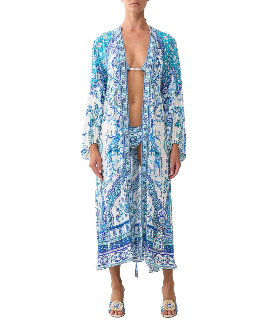 The CAMILLA Isnik Lullaby Blouson Sleeve Layer 00037270 features flowy sleeves, vibrant prints, and crystal details—perfect for luxe, effortless layering.