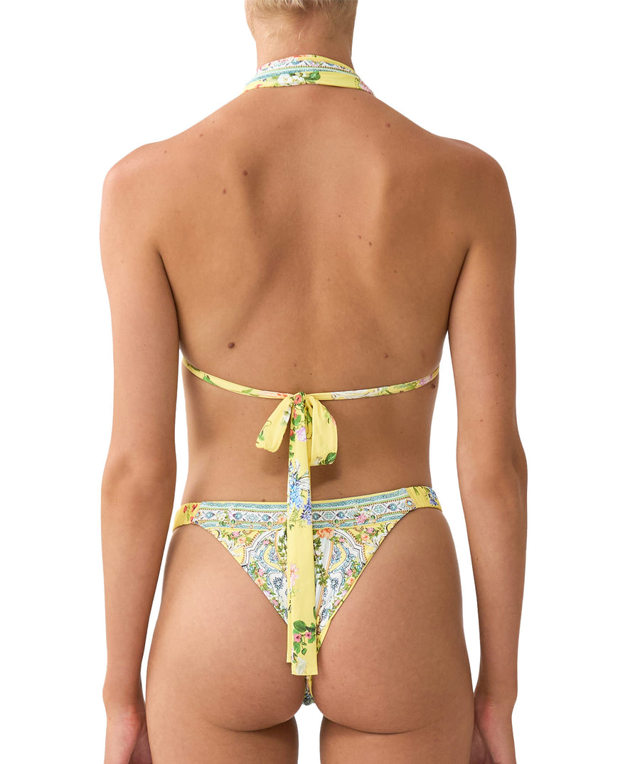 The CAMILLA Tales of Topkapi Palace Halter One Piece 00037489 features a plunging neckline, crystal embellishments, and luxe prints for standout swim style.