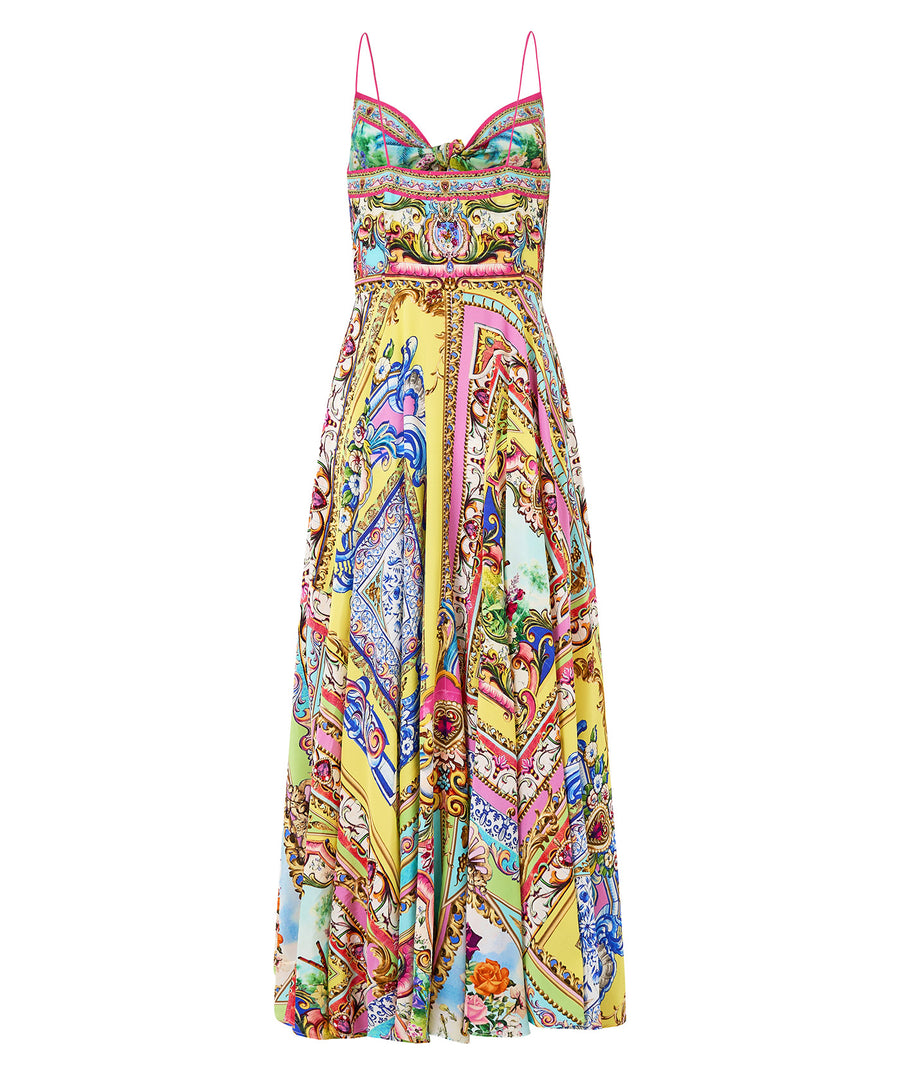 Radiate elegance in the CAMILLA Spirit Of Santa Maria Long Dress 00037785 – a statement piece featuring flowing lines, bold prints, and timeless resort charm.