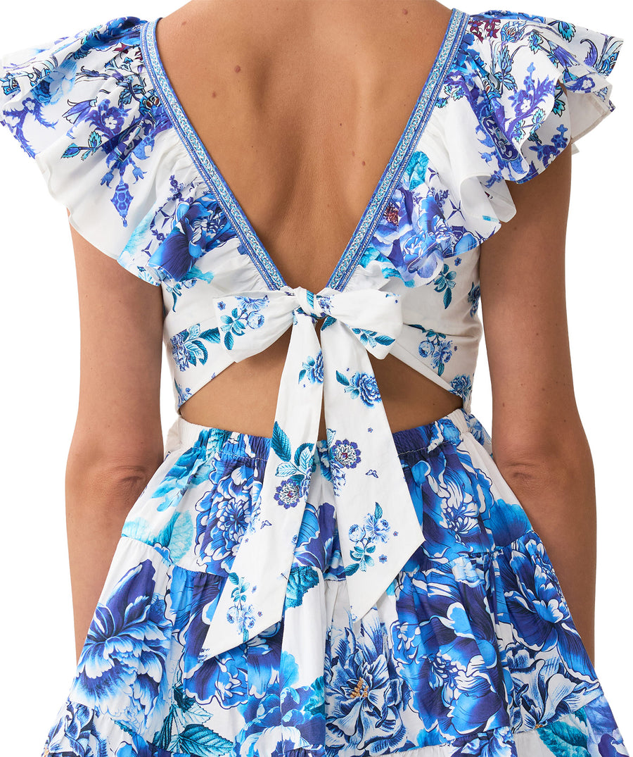 Elevate your look with CAMILLA A Ceramic Garden Tiered Short Dress 00039493 – a playful silhouette with vibrant prints and luxurious resort style.