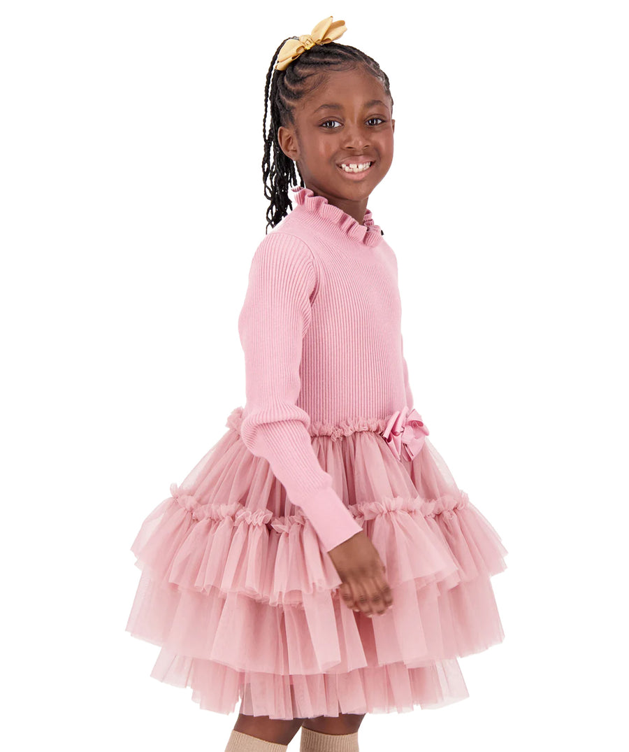 ANGEL'S FACE Elin Longsleeve Knit Tulle Dress ELIN – A charming dress featuring a soft knit top with long sleeves and a delicate tulle skirt, blending comfort with elegance for any special occasion