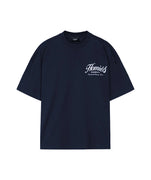 Oversized fit t-shirt made of 100% cotton in dark navy. Featuring a print brand logo on the front in white. An everyday essential piece.