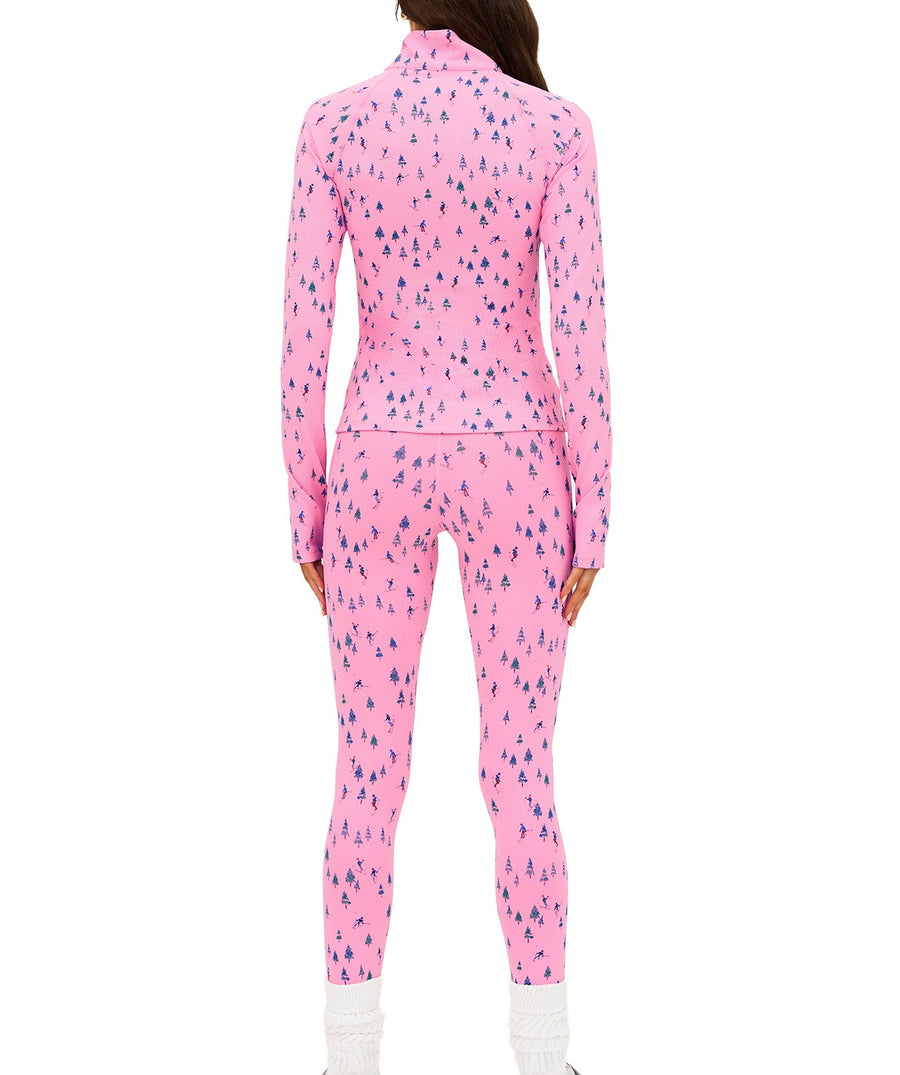 Ski Patrol print active set featuring mock-neck zip top, slim fit, thumbholes, sculpting high-rise leggings, and soft performance fabric perfect for winter workouts.