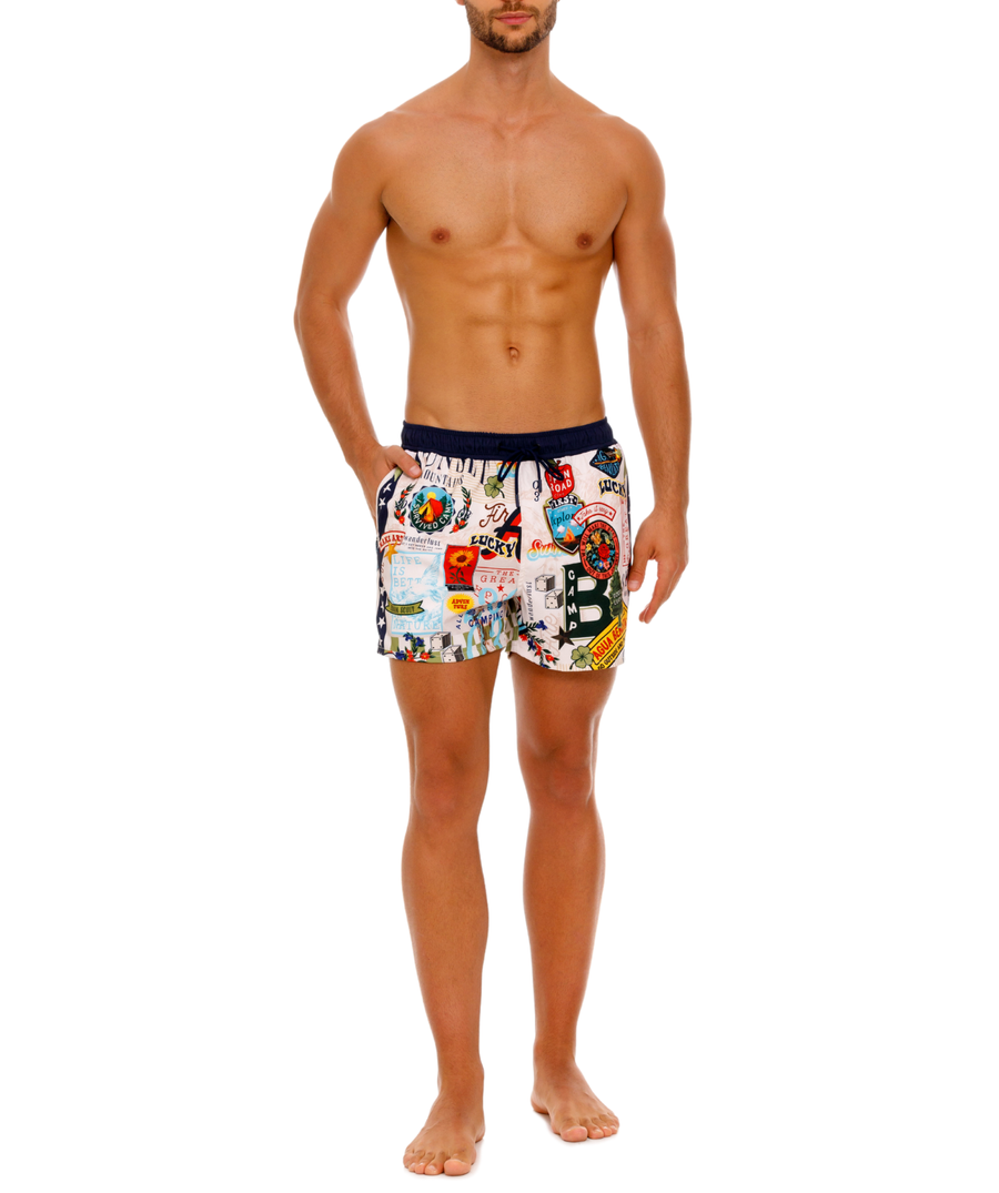 AGUA BENDITA Cassius Bosco Swim Shorts 18261 – Eye-catching swim shorts featuring a bold Bosco print, quick-drying fabric, and a tailored, comfortable silhouette