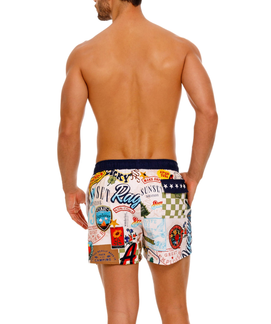 AGUA BENDITA Cassius Bosco Swim Shorts 18261 – Eye-catching swim shorts featuring a bold Bosco print, quick-drying fabric, and a tailored, comfortable silhouette