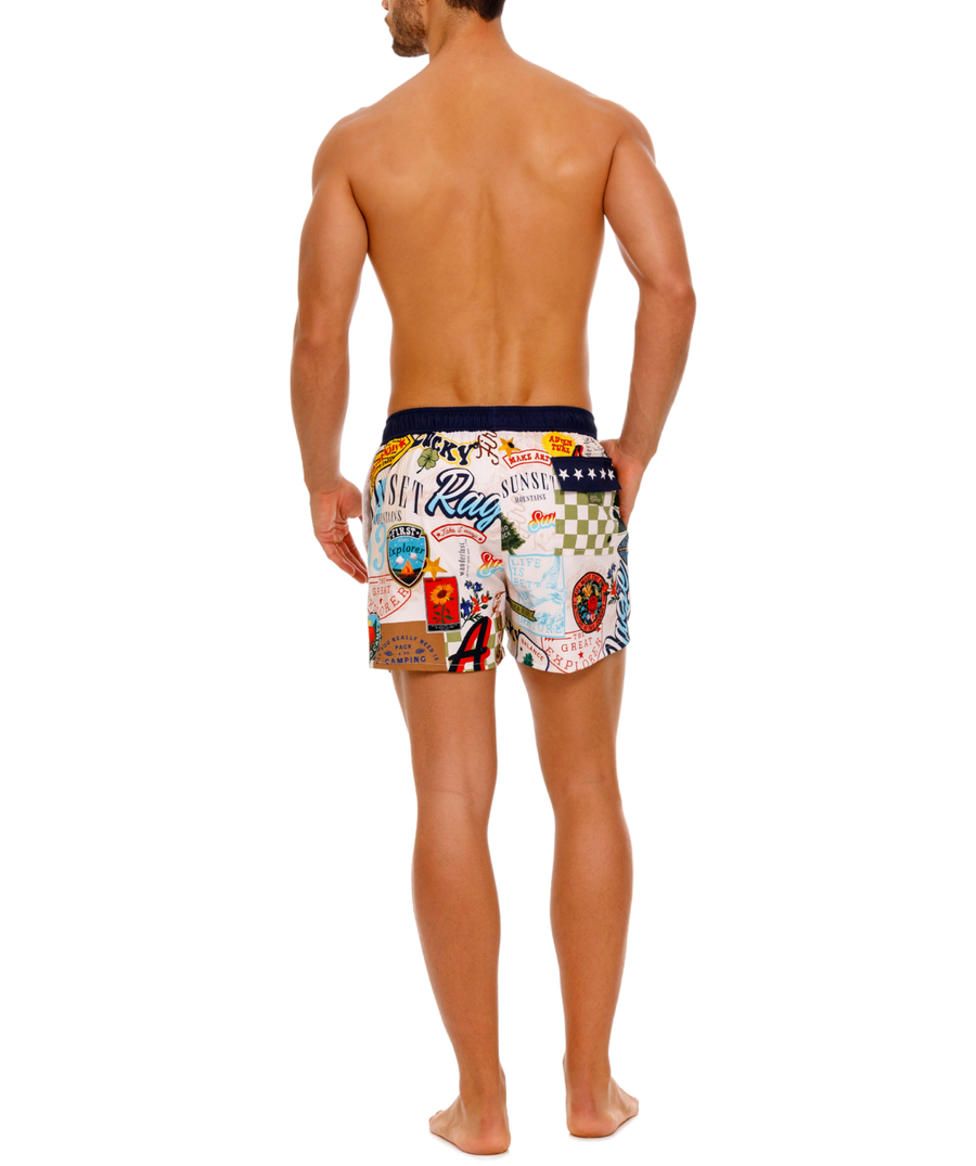 AGUA BENDITA Cassius Bosco Swim Shorts 18261 – Eye-catching swim shorts featuring a bold Bosco print, quick-drying fabric, and a tailored, comfortable silhouette