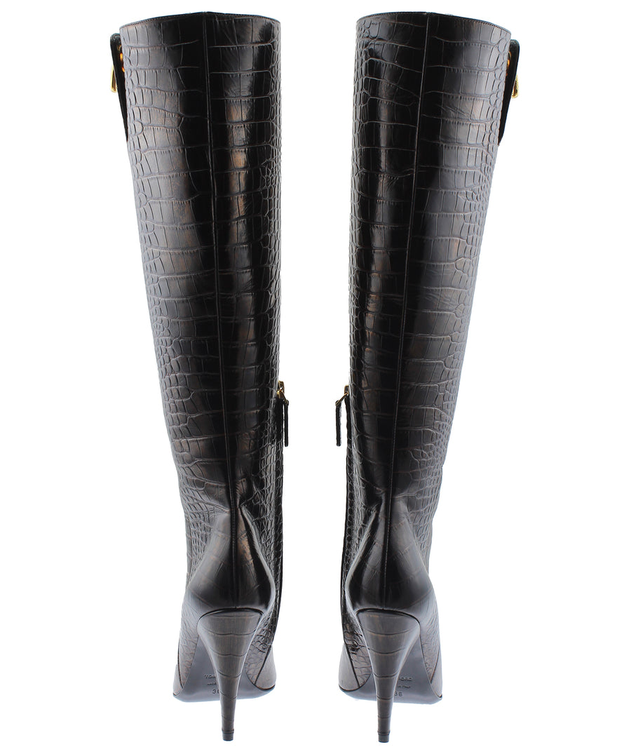 TOM FORD Crocodile Embossed Leather Boots W2690T-LCL102