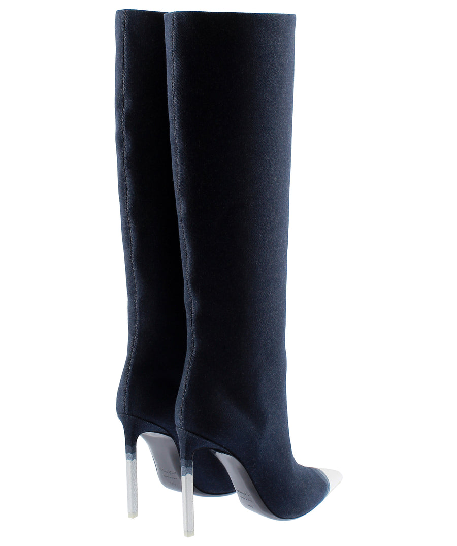 TOM FORD Denim Fabric Leather Trim High Knee Boots W2247T-DDD