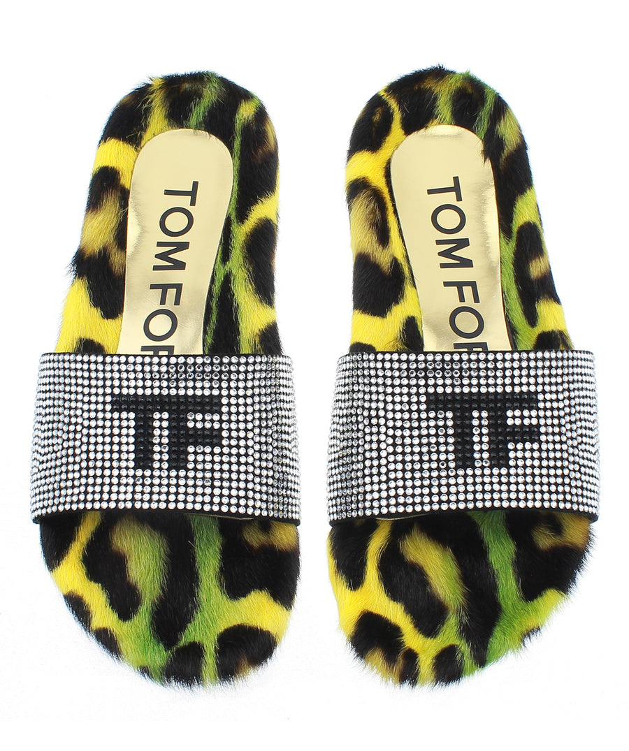 TOM FORD Crystal Embellished Fur Slides W2324T-CEK