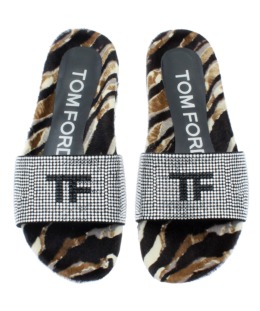 TOM FORD Crystal Embellished Fur Slides W2324T-CZH