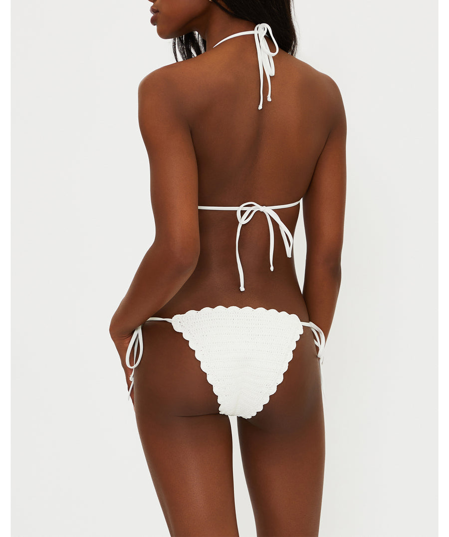 Ribbed balconette bikini with removable cups, adjustable tie straps, and skimpy side-tie bottoms. A stylish, flattering swim look for beach or pool days.