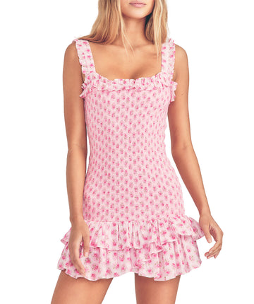 LoveShackFancy Breyer pink floral ruffled short dress D1496-1083